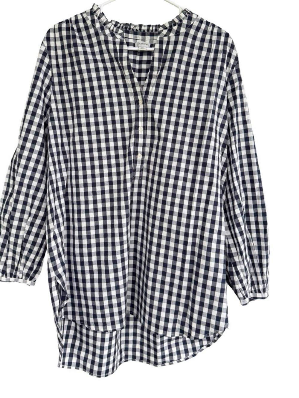 Women’s J.Crew Black & White Gingham Tunic Pop Over Top - Size XL